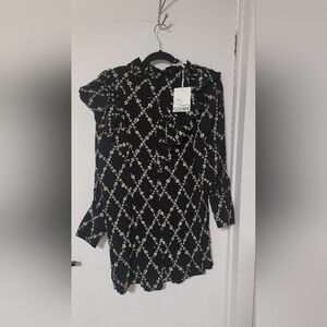 Ganni Black and White Floral Blouse